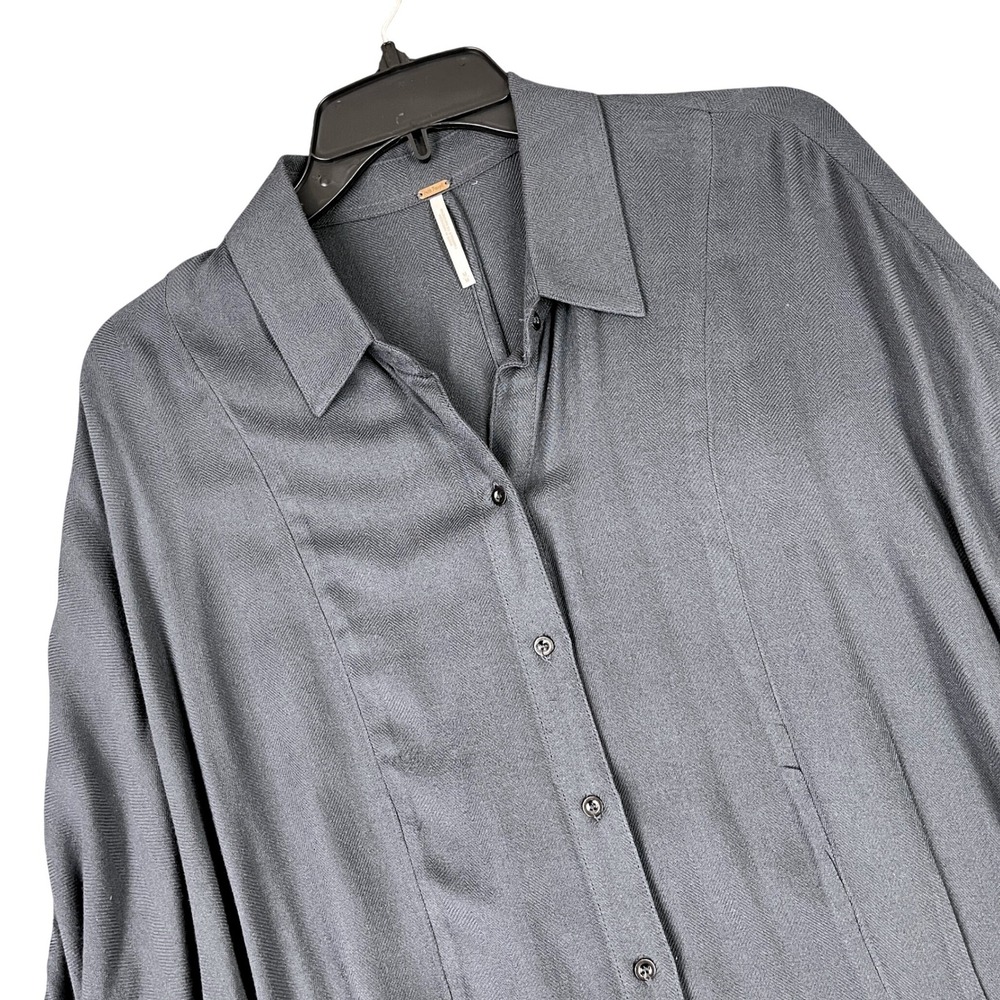 Free People Herringbone‎ Woven Relaxed Office Blouse Womens M